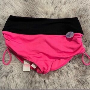 PINK Victoria's Secret Hot Pink and Black Fold-Over Bikini Bottoms